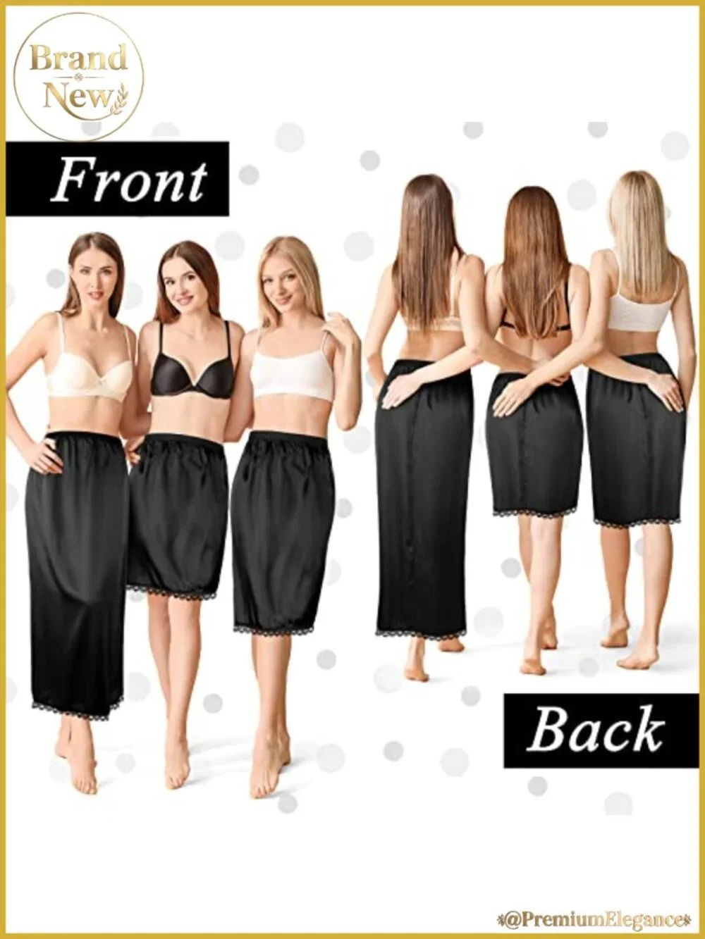 3 Pack Women's Satin Half Slip A-Line Dress Slip with Lace, Elastic Waist,